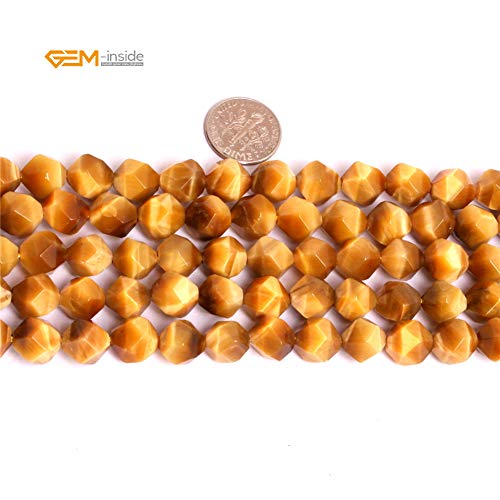 GEM-Inside Natural 12mm Gold Yellow Tiger Eyes Gemstone Loose Beads Faceted Cambay Crystal Energy Stone Power for Jewelry Making 15" - color: Gold Yellow Tiger Eye, size: 12mm
