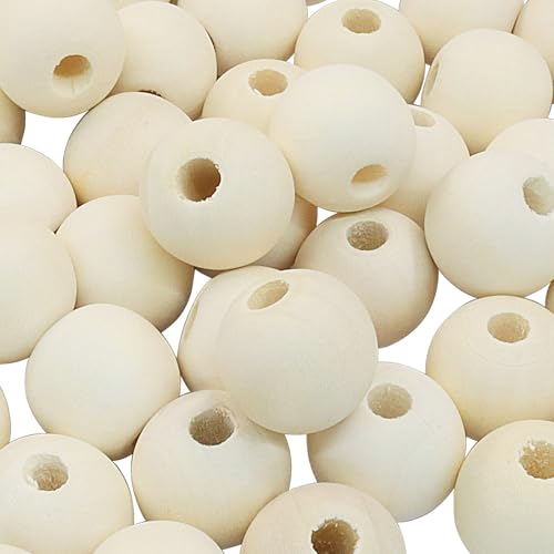 100Pcs Natural Wood Beads, 20mm Small Round Wooden Balls, 3/4Inch Unfinished Wooden Beads for Crafts, DIY Jewelry, Dream Catchers - size: 20mm