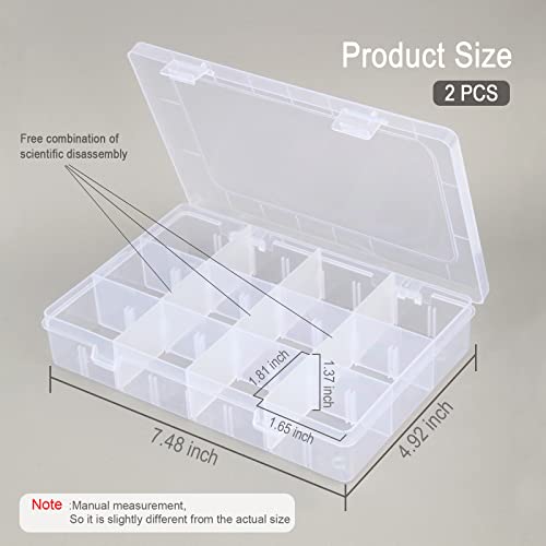 2Pack 12 Grids Craft Organizers and Storage Bead Organizer Tackle Box Organizer with Adjustable Divider, Plastic, Clear