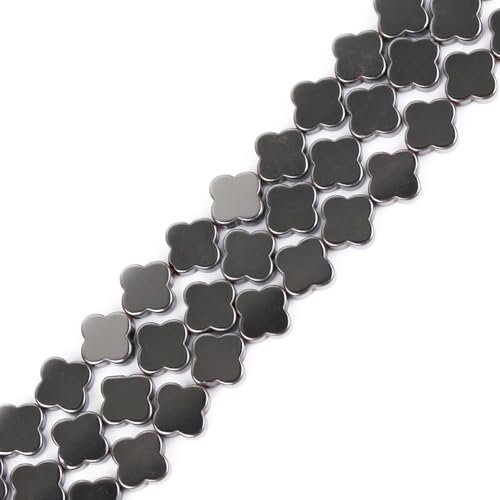 HAAMIIQII 65pcs 6mm Natural Black Hematite Loose Gemstone Beads Flat Clover Shape Spacer Stone Beads for Jewelry Making DIY Bracelets Necklaces Crafting - color: Clover Shape, size: 6mm
