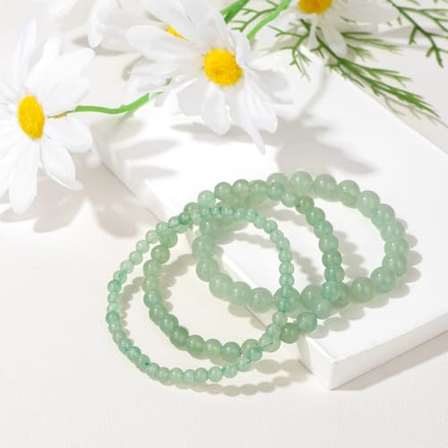 3Pcs Natural Healing Crystal Bracelets for Women Men, 4mm 6mm 8mm Beaded Stretch Bracelet Set, Black Tourmaline Natural Stone Gemstone Jewelry Gifts for Meditation, Reiki & Yoga - color: Green Aventurine