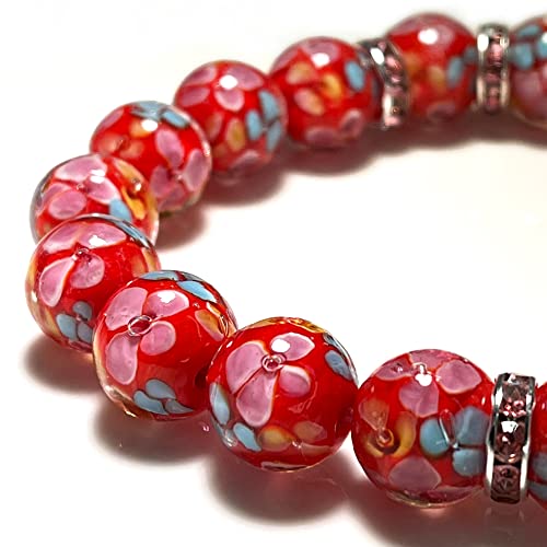 Artsy Crafts 20 Pcs 12mm Lampwork Flower Glass Beads, European Murano Glass Beads, Handmade Loose Crystal Beads for Jewelry Making Charm Bracelet Necklace Earrings Rosary (Red) - color: Red
