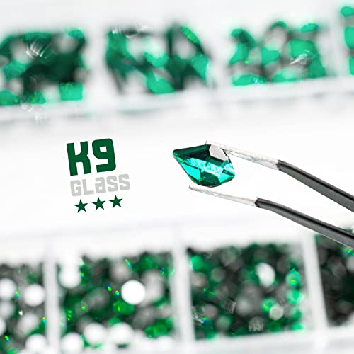 qiipii Emerald Green Nail Rhinestones Multi Shapes Flatback Green Crystals Gems Round Beads K9 Glass Stones Diamonds jewels Nail Art Supplies Nail Charms for Nails Faces Eyes Makeup Crafts DIY - color: Emerald Green, size: B Set