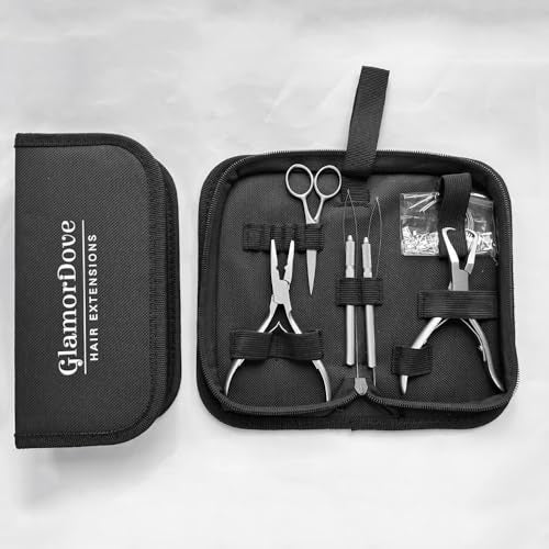 Hair Extension Pliers Kit Microlink Pliers for Extensions Hair Extension Beading Tool Hair Needle Pulling Hook Hair Styling Bead Closer and Remover Pliers - color: Silver