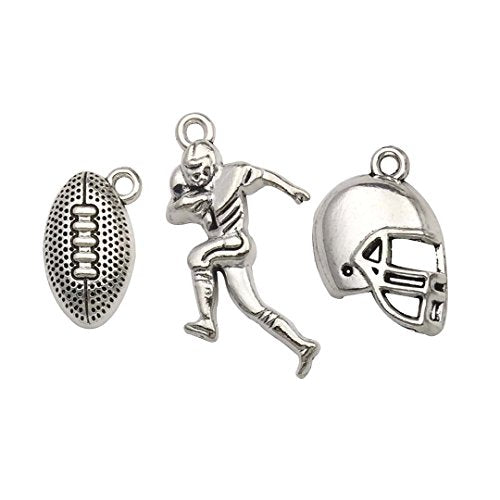 Youdiyla 60PCS Football Theme Charms Collection - Mixed Antique Silver Rugby Player Helmet Metal Alloy Pendants for Jewelry Making DIY Findings (M131) - color: Football Theme Charms