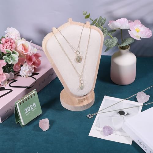 CHGCRAFT Necklace Display Stand Wood Jewelry Holder with Velvet Mat Jewelry Necklace Display for Vendors, Antique White, 3.94x5.9x7.87inch - color: Antique White