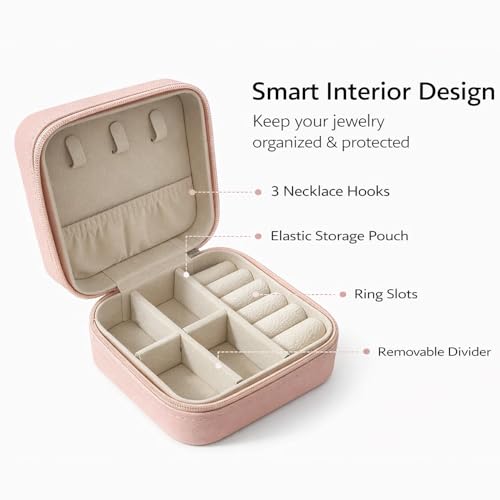 Jewelry Box for Women Girls, Small Travel Jewelry Organizer, Mini Portable Jewelry Storage Case as Small Gifts for Women, Pink