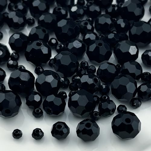 480pcs Crystal Glass Beads 3mm 4mm 6mm 8mm 10mm Round Faceted Glass Spacer Beads for Bracelets Necklace Earring DIY Jewelry Making Craft(Black) - color: Black