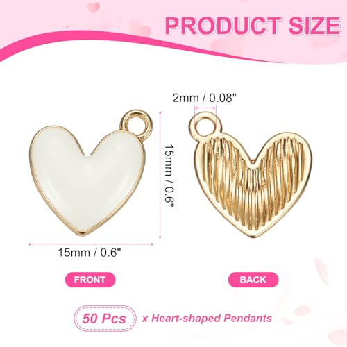 MECCANIXITY Enamel Alloy Heart Charm, Valentine Heart Pendants Love Jewelry Making Charm for DIY Necklace Bracelet Earrings Keychain - color: White
