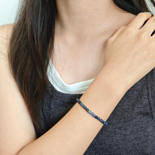 Natural Healing Gemstone Bracelet Handmade Yoga Stretch Elastic Bracelet Stress Relief Crystal Jewelry for Men and Women - color: Blue Sodalite (Wisdom), size: 4mm
