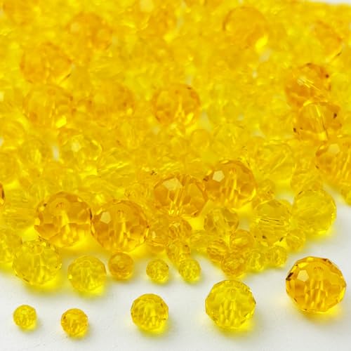 600pcs Crystal Glass Beads 3mm 4mm 6mm 8mm 10mm Rondelle Faceted Crystal Beads Spacer Beads for Necklace Bracelet Earrings DIY Jewelry Crafts Making Supplies(Gold Yellow) - color: Gold Yellow