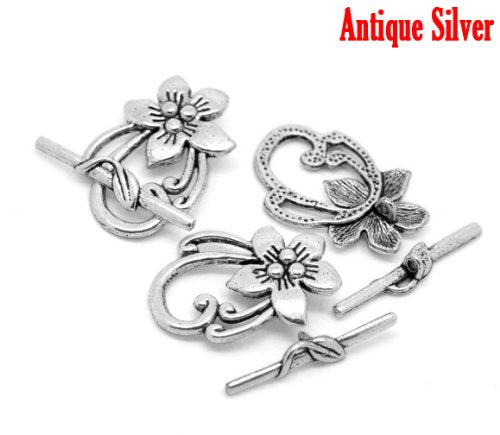 JGFinds Lily Flower Toggle - 10 Silver Bracelet Clasps Sets, DIY Jewelry Making Supplies