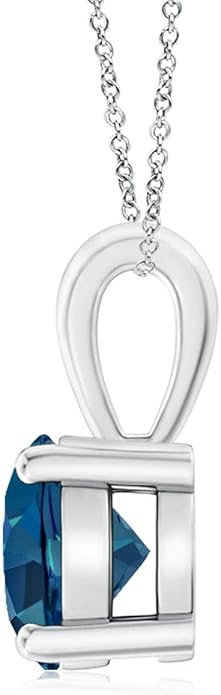 Angara Natural Blue Topaz Solitaire Pendant for Women | Classic Prong-Set Round Blue Topaz Pendant in 14K Solid Gold/Silver/Platinum With 18" Chain | December Birthday, Gemstone Jewelry Gift
