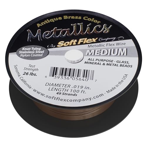 Soft Flex 49 Strand Beading Wire - Medium 0.19 Diameter - 100 Feet Nylon Design Wire - style: Antique Brass
