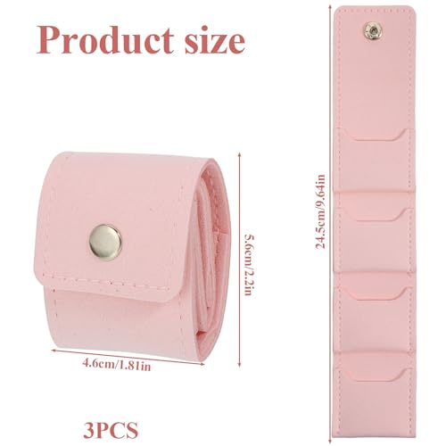 3Pcs Mini Travel Jewelry Bag, Jewelry Roll Bag with Buckle Earrings Storage Box Portable Foldable Travel Necklaces Organizer Case for Earrings, Rings and Necklaces