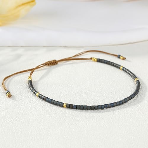 KELITCH Adjustable turquoise bead bracelet single color knitting friendship bracelet fashion jewelry daily wear gift (28 color selection) - color: Grey 04I