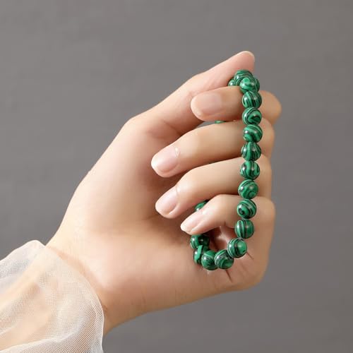 MAIBAOTA Healing Crystal Bracelet for Women Men, 8/4 mm Natural Stone Beaded Bracelets, Jewelry Birthday Gifts, Round Gemstones Stretch Bracelets - color: Green-Malachite, size: 8 mm