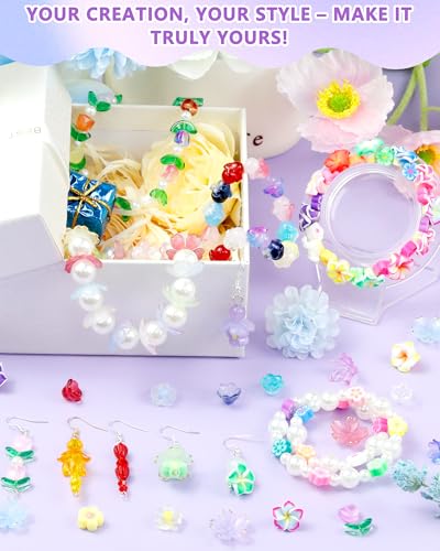 FIVEIZERO 200PCS Glass Lily Bell Flower Beads, 11 Colors Trumpet Crystal Floral Bead Charms for Bracelets, Necklaces & DIY Jewelry Making - color: Glass Lily-of-the-Valley