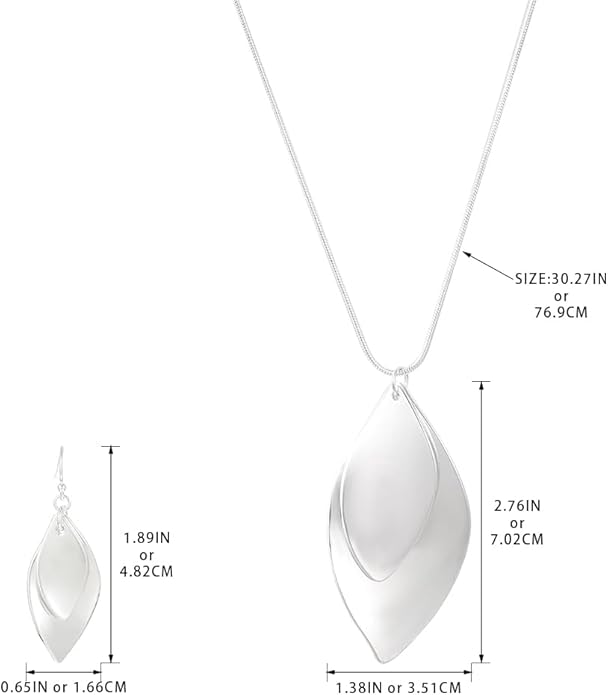 Madison Tyler Gold Plated Jewelry Set for Women | Silver Teardrop Pendant Necklace Trendy | Long Necklace with Snake Chain | Fashion Dangle Earring Set