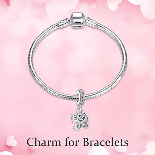 S925 Bead Dangle Charms for Bracelets Necklaces, Compatible with Pandora - style: Number 50 Charm Dangle
