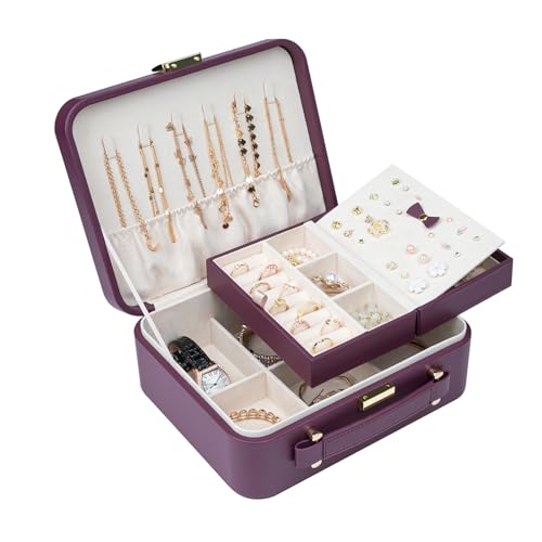 Travel Jewelry Case Organizer, Large Travel Jewelry Organizer, Travel Jewelry Box and Portable Travel Jewelry Case, Burgundy Red - color: Exquisite Wine Red