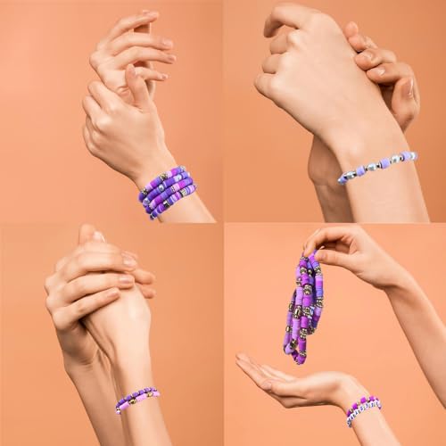MIIIM Purple Clay Beads Kit for Bracelets Making, Heishi Beads, Clay Charms and Gold Spacer Beads for Jewelry Making, Friendship Bracelet Beads Kit for Crafts, Concert, Raves, Gifts - color: Purple