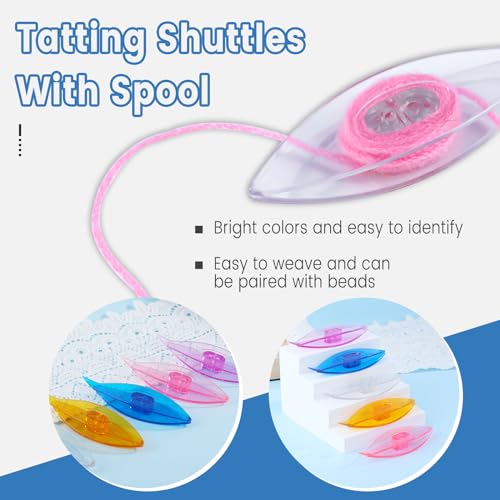 BUTUZE Tatting Shuttle Kit, 15 PCS Plastic Shuttle Set with Crochet Hooks and Beading Needles, Big Eye needles for DIY Craft Tool - size: 15 PCS