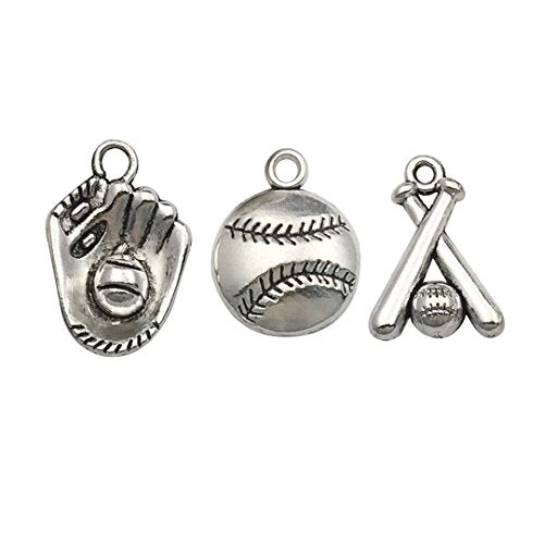 Youdiyla 60pcs Baseball Theme Charms Collection - Mixed Antique Silver Bat Glove Ballgame Sports Ball Softball Metal Alloy Pendants for Jewelry Making DIY Findings (HM130) - color: Baseball Charms