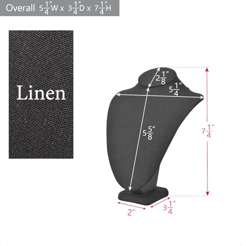 MOOCA Small Linen Covered Wood Jewelry Display Necklace Chain Jewelry Bust Display Holder Stand, Necklaces Mannequin, 7 1/4 in Height, Black Linen - color: 8) Black Linen, 1 piece