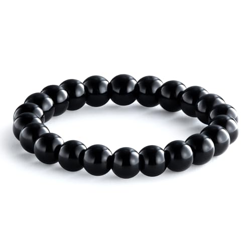 NLIEO Natural Gemstone Stretch Beaded Rings for Women Stackable Dainty Elastic Crystal Rings Jewelry - style: Black Onyx