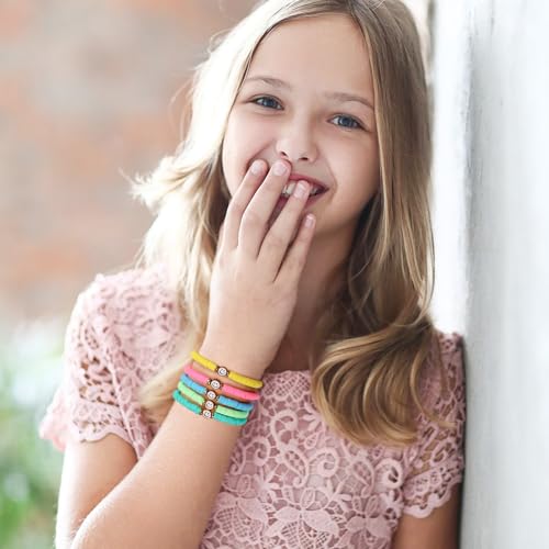 JIASHUYEYE Preppy Bracelets for Teen Girls - Stackable Boho Surfer Friendship Bracelets Set for Little Girls & Women - style: 9Pcs - Smiley Face A
