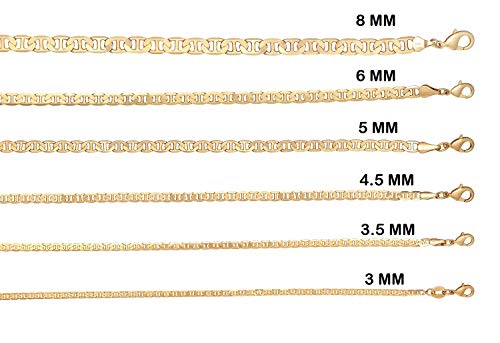 Barzel 18K Gold Plated Mariner Chain Necklace for Women, Flat Marina - Made in Brazil - color: 3MM Gold, size: 22 Inches