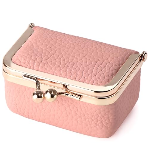 Zivyes Mini Jewelry Box Travel Small Coin Purse Organizer Case Genuine Leather Tiny Size (pink 2.9 inches long) - color: pink 2.9 inches long