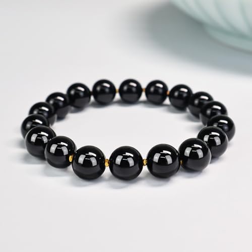 Gemstone Beaded Necklace for Women, Trendy 18K Gold Plated Hematite Natural Stone Bead Choker, Boho Handmade Summer Beach Necklaces for Women Everyday Western Jewelry Gifts - color: 04-Black Onyx