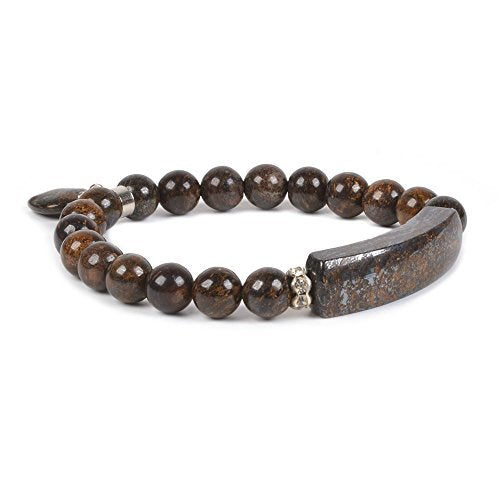 Justinstones Gem Semi Precious Gemstone Love Heart Charm Stretch Beaded Bracelet Unisex - color: Bronzite