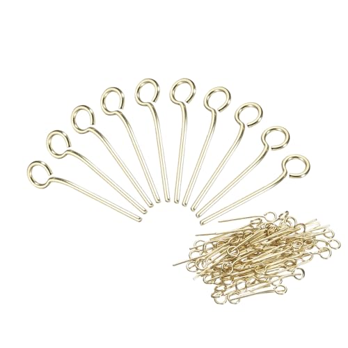PATIKIL 200Pcs 304 Stainless Steel Jewelry Eye Pins 14mm 22 Gauge Gold Open Eye Pins for Jewelry Making DIY Craft Necklaces Bracelets Earrings - color: Gold, size: 14mm