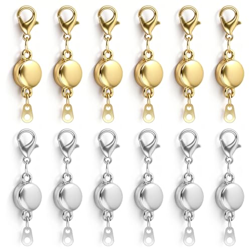 Necklace Layering Clasp - 18K Gold Plated Multiple Necklace Clasp Set, Magnetic Chain Separator & Extender for Women, Double & Triple Closure for Layering (12 PCS/Round) - color: 12 PCS/Round