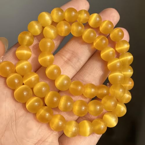 HAAMIIQII 6mm Golden Yellow Cat Eye Glass Round Crystal Stone Loose Gemstone Beads for Jewelry Making Bracelets Necklaces Earrings Crafts (60-65pcs) - color: Golden Yellow, size: 6mm (60pcs)