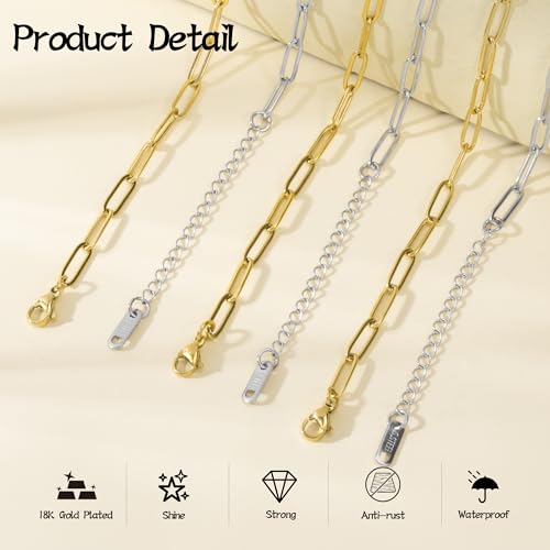 Wurosi 30PCS 18K Gold Plated Charm Bracelet Chains 6.3Inch Stainless Steel Bracelets Chain Bulk Link Bracelet with Lobster Clasps for Women DIY Bracelets Crafts Supplies(Gold+Silver) - color: Bracelets 30 PCS Gold+Silver