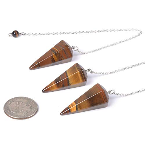 Justinstones Natural Iron Tiger Gemstone Rock Crystal Hexagonal Pointed Reiki Chakra Pendant Pendulum - color: Iron Tiger