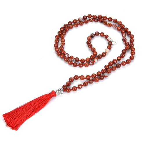Adabele Premium 108 Mala Beads Malas Necklace - Natural Healing Gemstone Tibetan Buddhist Japa Prayer Meditation Reiki Chakra Stone Quartz Rock Women Men Jewelry - style: Red Jasper
