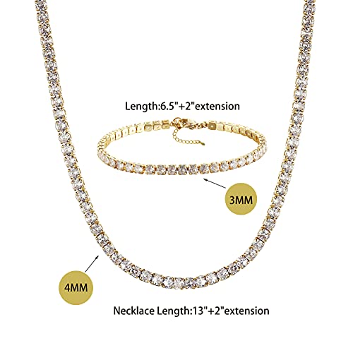 Tewiky Layered Necklaces for Women Non Tarnish- Chunky 14k Gold Plated Herringbone/Snake/Rope/Box/Cuban Link Chain for Women Waterproof Layering Stack Choker Necklace Trendy Dainty Tarnish Free Jewelry Set - color: Tennis Necklace Set Gold