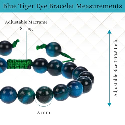 ANAYA AGATE Energy Protection Crystal Handmade Adjustable Bead Bracelet Perfect for Men, Women’s Christmas Gift - Gemstone Healing Stretch Bracelet Pulsera Para Hombre Mujer Stocking Stuffer - color: Blue Tiger Eye