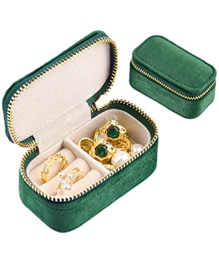 TAIMY Travel Jewelry Case, Mini Jewelry Travel Case, Velvet Small Travel Jewelry Box, Portable Jewelry Travel Organizer Box for Rings Earrings Necklaces(Emerald Green) - color: Mini-Emerald Green