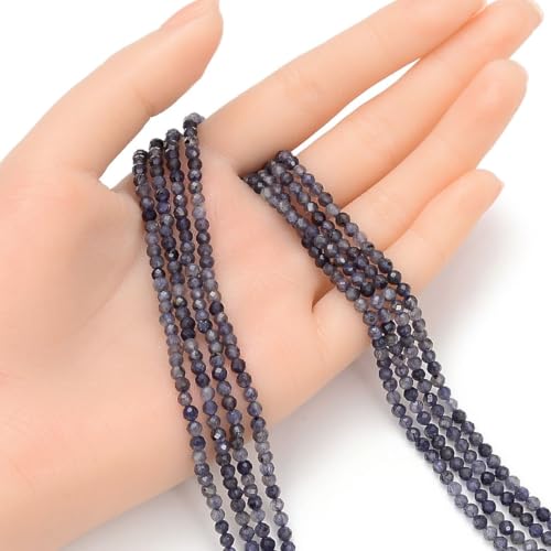 Adabele 15 Inch Natural Iolite Dichroite Healing Gemstone 3mm (0.12 Inch) Tiny Small Faceted Round Loose Beads Stone Spacer (110-120pcs) for Craft Jewelry Making GK3-20 - color: Iolite, size: 3mm (0.12") - 15 inch/1 strand