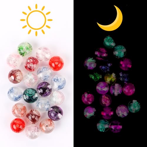 20Pcs 16mm Luminous Rose Focal Round Beads for Pens Flowers Fancy Space Beads for DIY Craft Beadable Pens Keychain Bracelet Necklace Earrings Jewelry Making - color: Rose