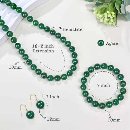 Gemstone Beaded Necklace for Women, Trendy 18K Gold Plated Hematite Natural Stone Bead Choker, Boho Handmade Summer Beach Necklaces for Women Everyday Western Jewelry Gifts - color: Green Agate