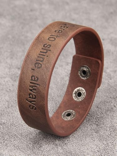 GelConnie Leather Cuff Bracelet Punk Braided Bracelets Rock Leather Wristbands Faux Mens Leather Bracelet Gothic Viking Bangle Adjustable Wrap Bracelet for Women,Men - color: Brown Engraved Leather Bracelet