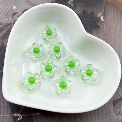 150Pcs Acrylic Flower Beads Candy Color Transparent Plastic Pastel Spacer Beads with Hole for DIY Crafts Wind Chimes Suncatcher Necklaces Bracelets Earrings Jewelry Making(Grass Green) - color: Grass Green