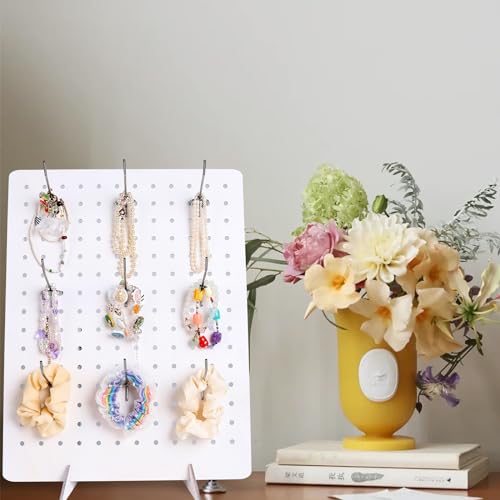 2 Pcs Wooden Pegboard Display Stand with 20 Pcs Metal Hooks for Craft Shows 17" X 13" Jewelry and Key Ring Retail Display Racks Retail Rack Pegboard Display Board for Selling Peg Board Rack Organizer